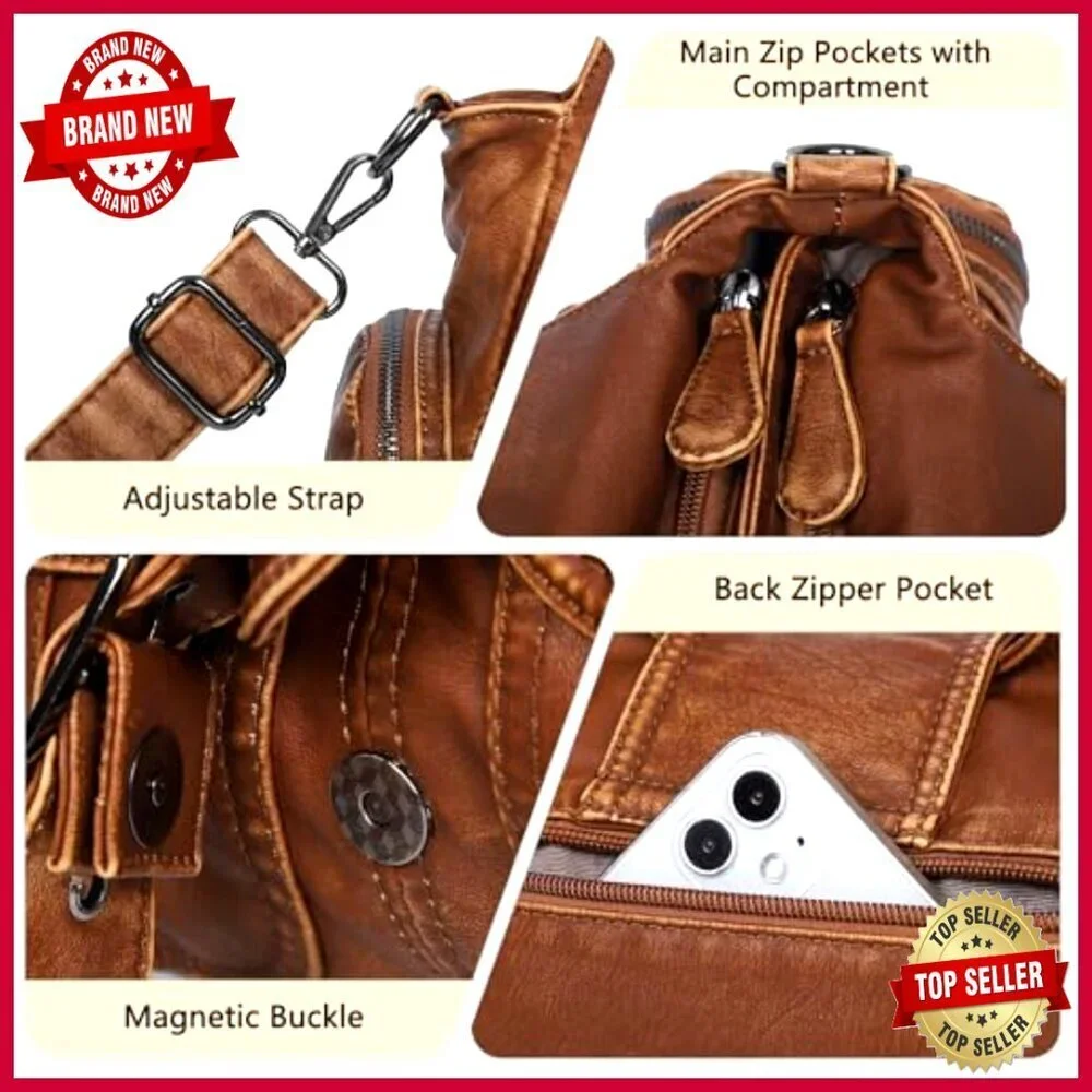 Vegan Leather Hobo Tote with Crossbody Strap, Roomy Multi-Pocket Design
